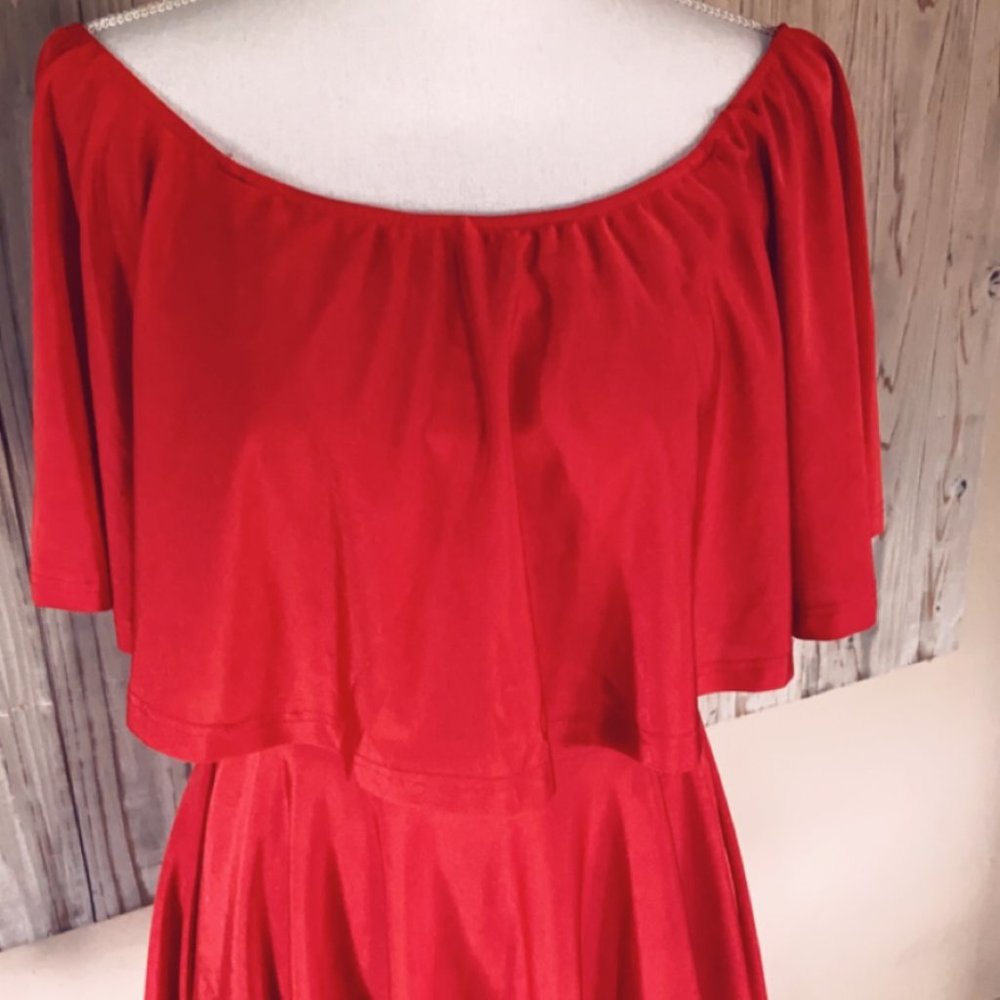 NWOT Large Red Ruffle Off Shoulder Skater Dress
